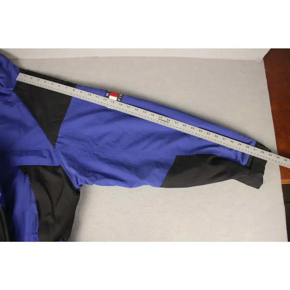 Vintage Tommy Hilfiger Colorblock Hooded Jacket Mens L‎ Blue Black 90s